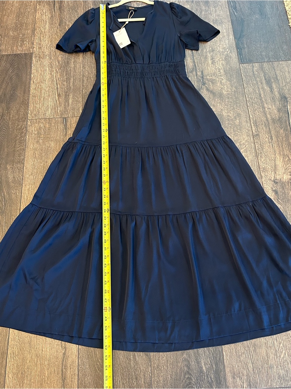 Quince Navy Silk Tiered Maxi Dress Small NWT - Picture 5 of 7